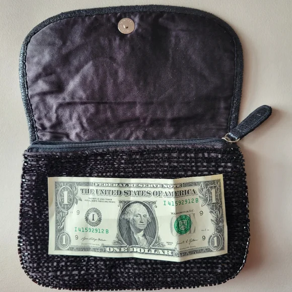 Beaded Black Clutch Small Bag ~ Contemporary & Vintage Vibe ~ Date Night ~ Fancy - Picture 12 of 16